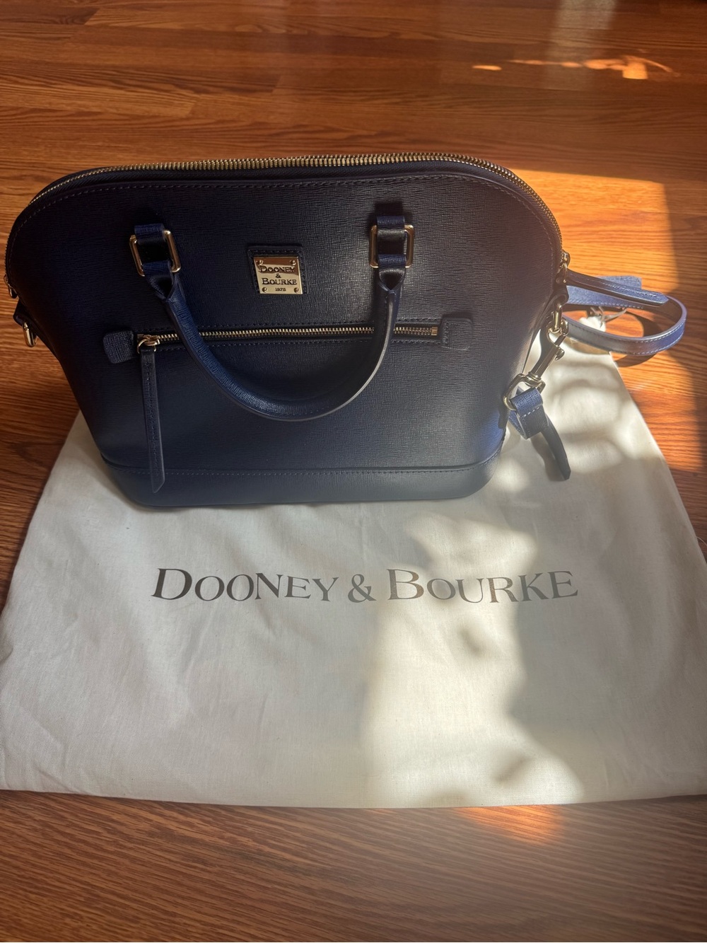 Dooney & Bourke Navy Dome Satchel with Gold Hardware